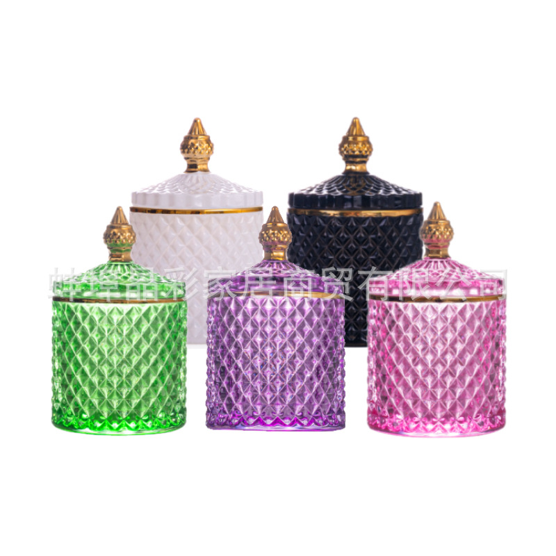 Candle Making Glass Jars - Stained Glass Storage Jar with Lid