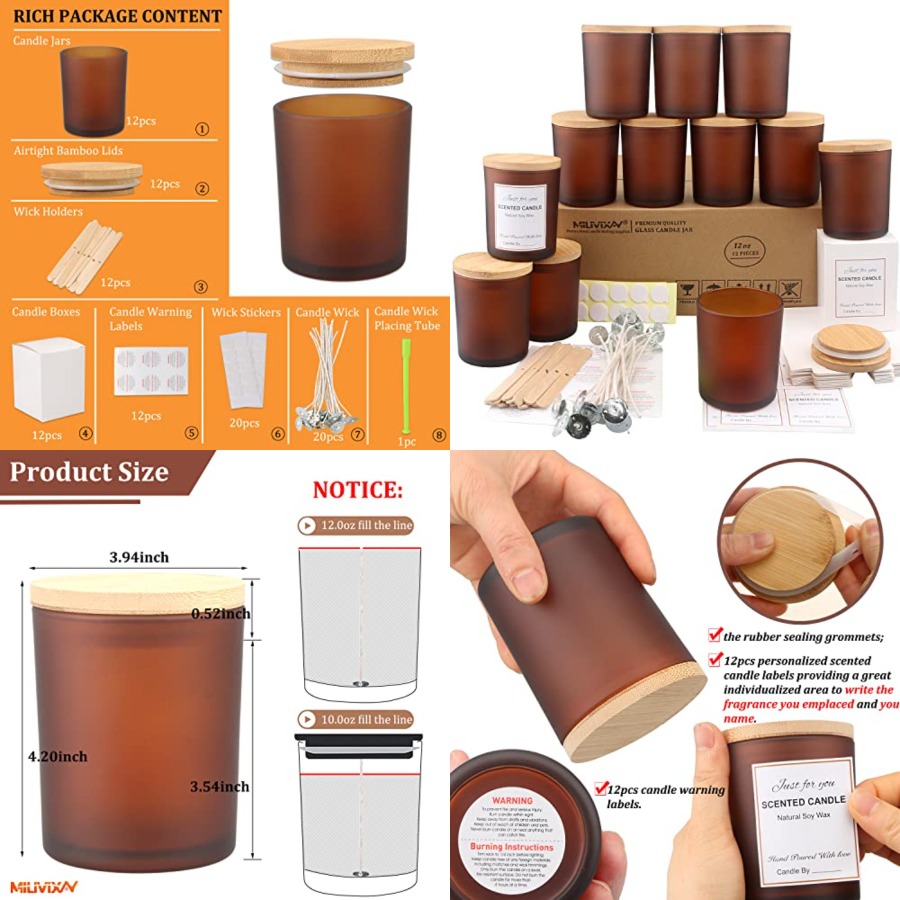 Candle Making Glass Jars - 12 Pack 12 OZ Glass Candle
