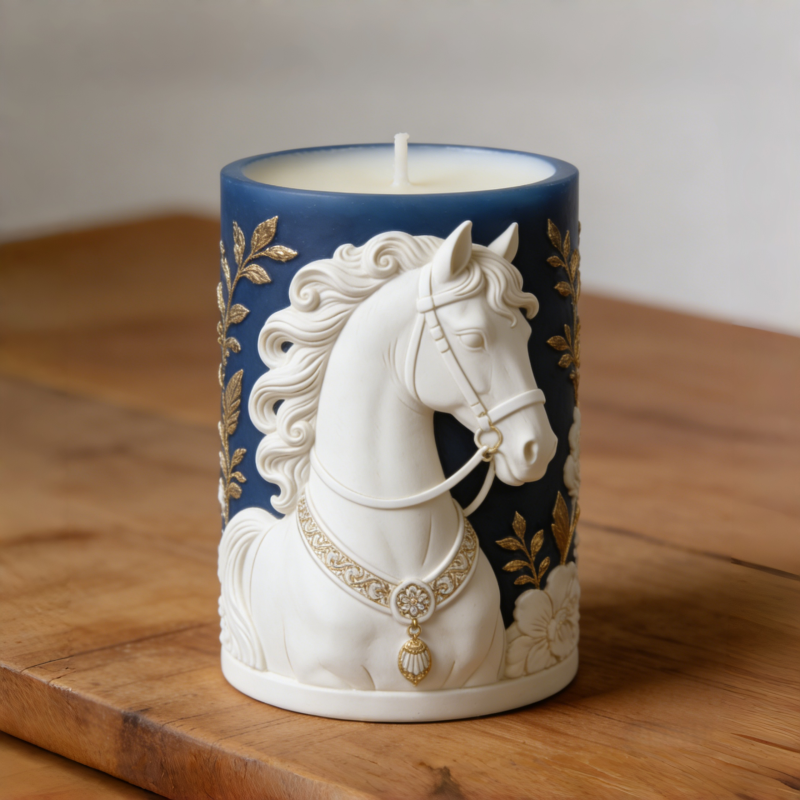 Candle Making Workshop - Blue Gold Embossed Horse Candle Mold