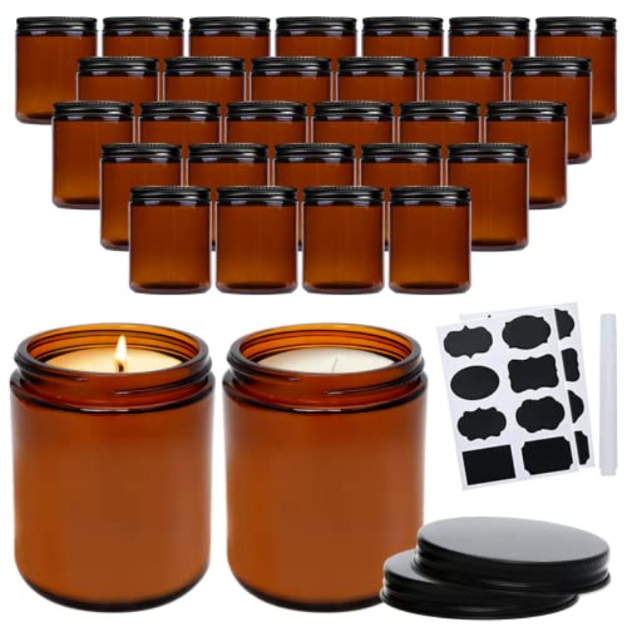 Candle Making Glass Jars - 8oz Amber Candle Jars Set of