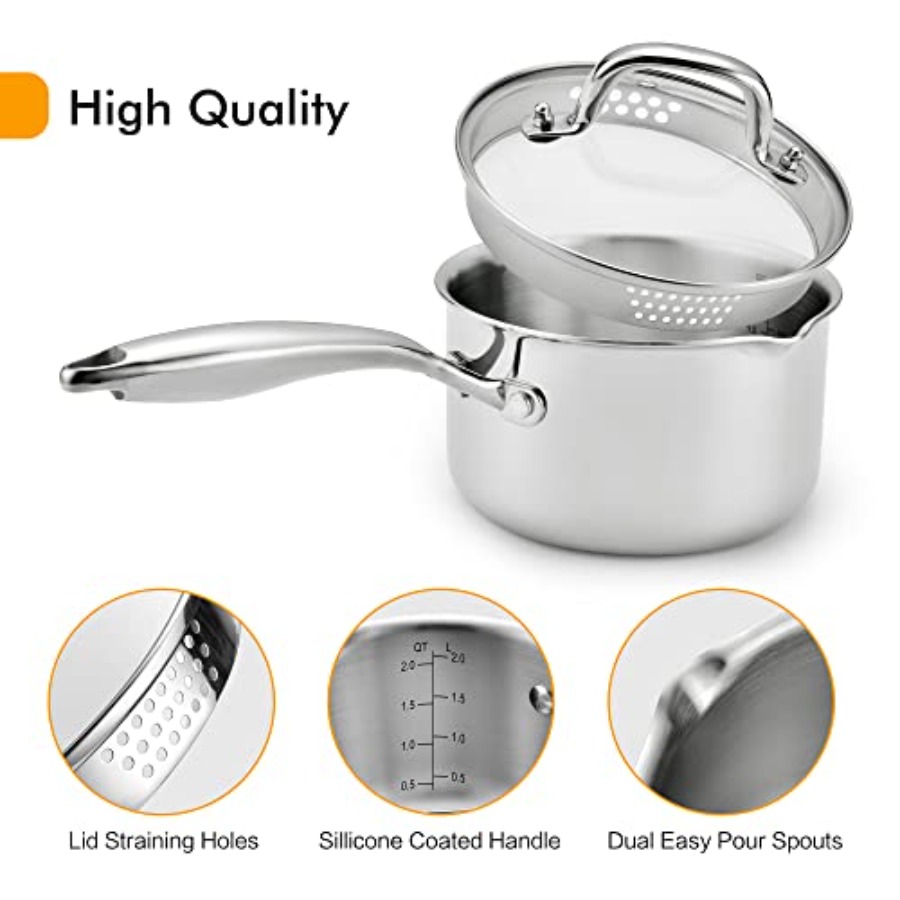 Stainless Steel Saucepan 2.0 Q - Pour Pot Aluminum 评论和价格