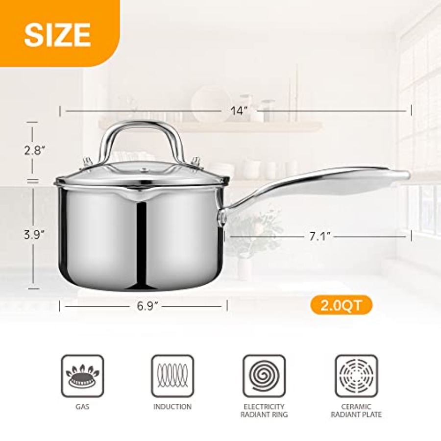 Stainless Steel Saucepan 2.0 Q - Pour Pot Aluminum 评论和价格