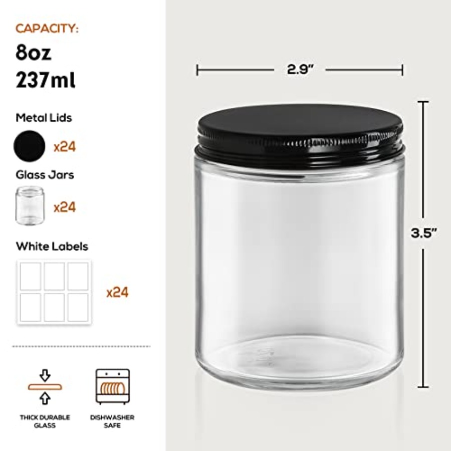 Pack, 8 OZ Thick Glass Jars wi - Candle Making Glass Jars 评论和价格