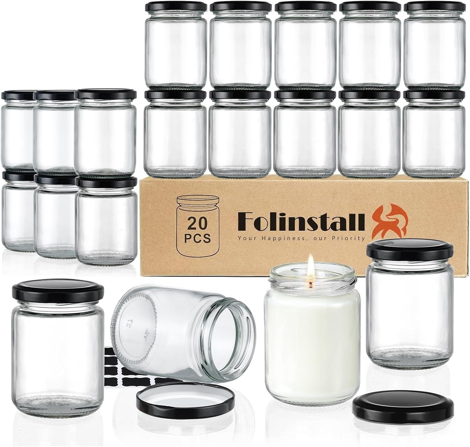 8 oz Small Glass Jars with Air - Candle Making Glass Jars 评论和价格