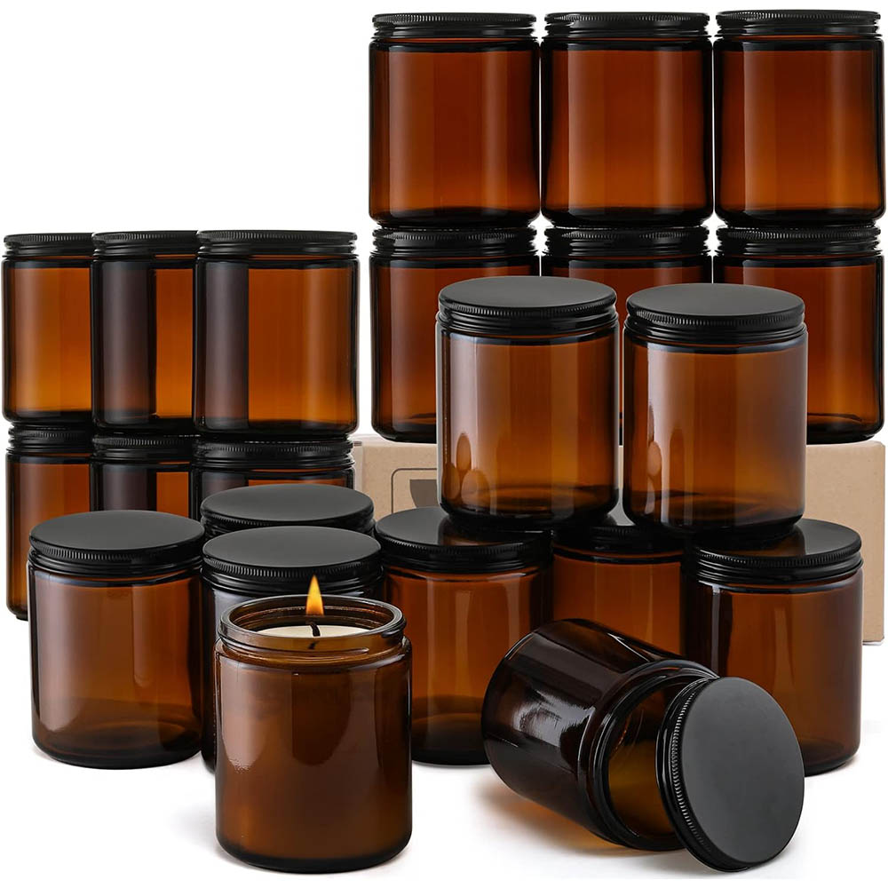 8oz Amber Glass Jars with Blac - Candle Making Glass Jars 评论和价格