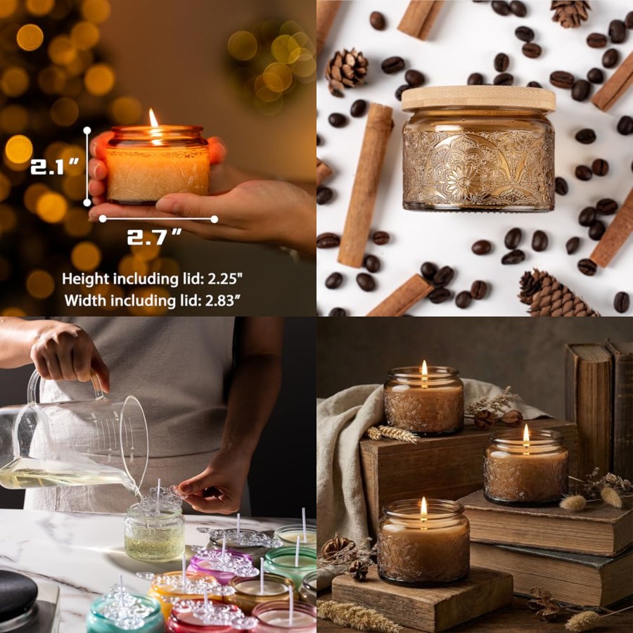 18-Pack 4oz Embossed Glass Can - Candle Making Glass Jars 评论和价格