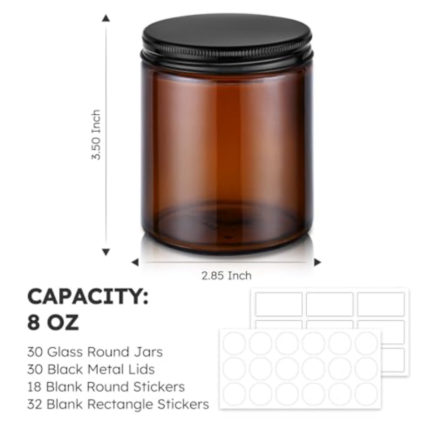 8oz Glass Jars with Lids, 30 P - Candle Making Glass Jars 评论和价格