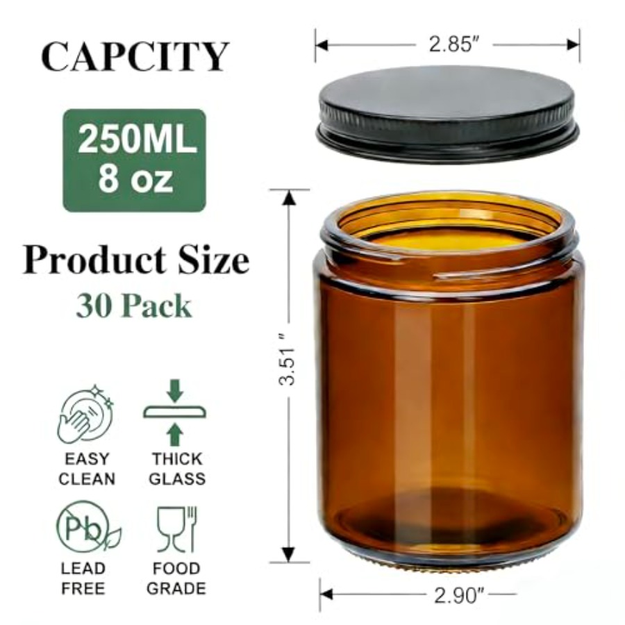 8oz Amber Candle Jars Set of 3 - Candle Making Glass Jars 评论和价格